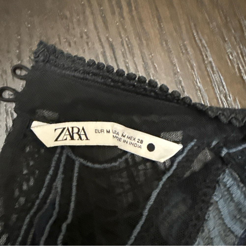 Zara Black Sheer Embroidered Top - Picture 5 of 7